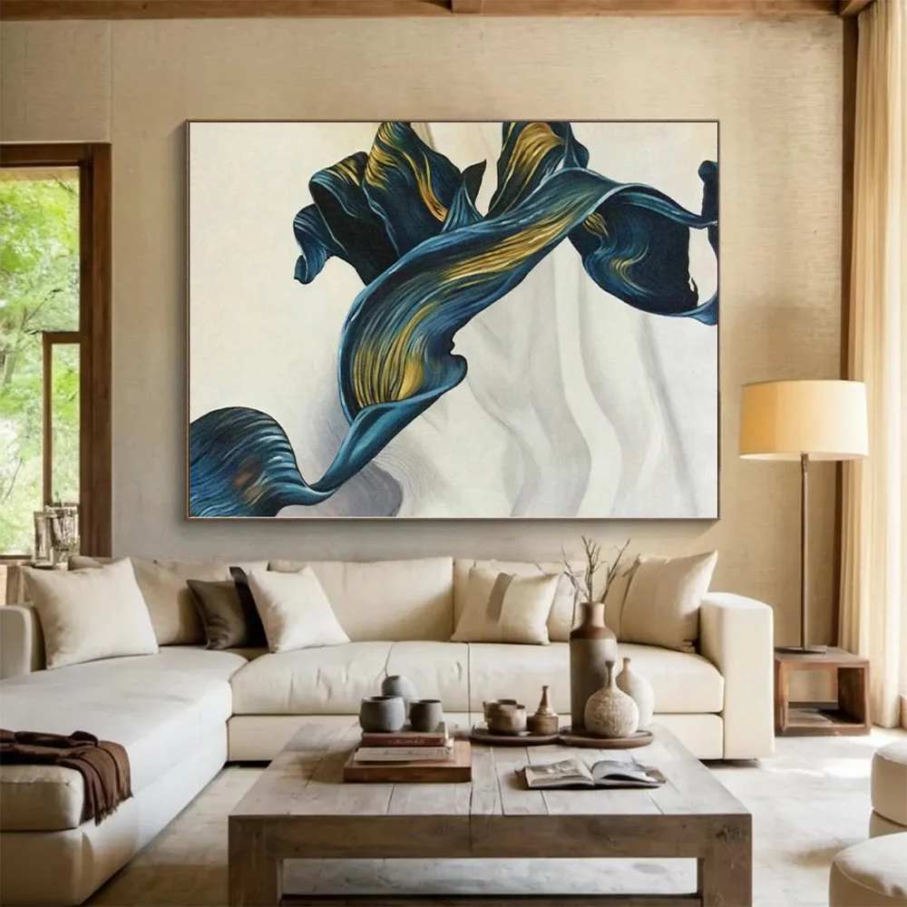 Ribbon Original Hand-painted Living White Bedroom Abstract Artwork 46DAV